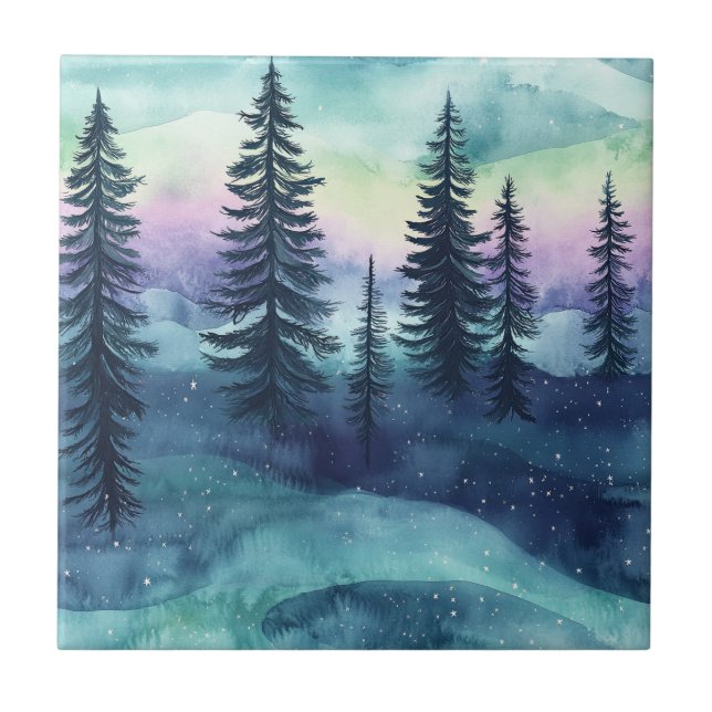 Nordic Aurora Forest Pattern Tile (Front)