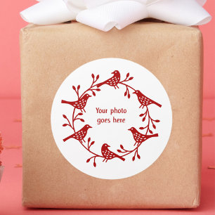 Nordic Bird Photo Wreath Classic Round Sticker