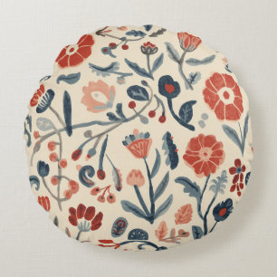 Nordic Bloom Scandinavian Botanical Garden Floral Round Pillow