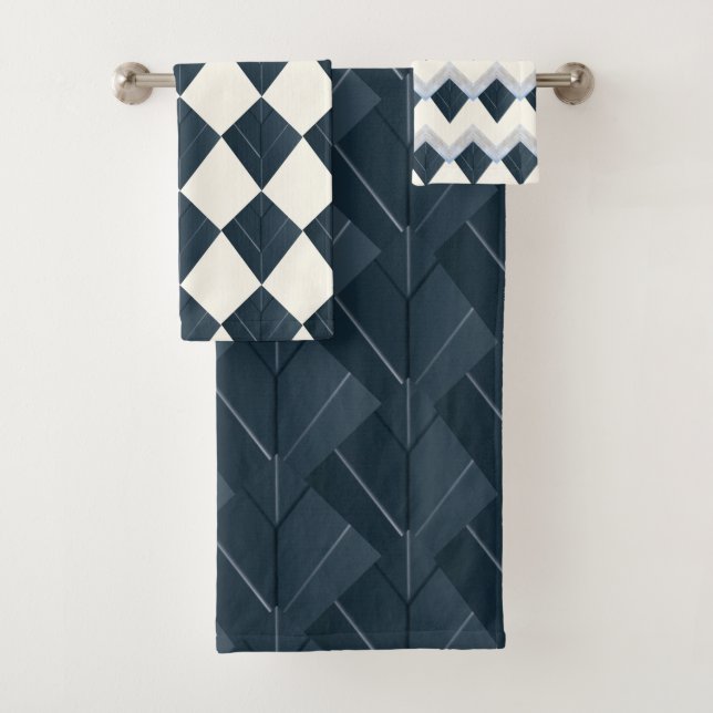 Nordic Blue Chevron Pattern Bath Towel Set (Insitu)