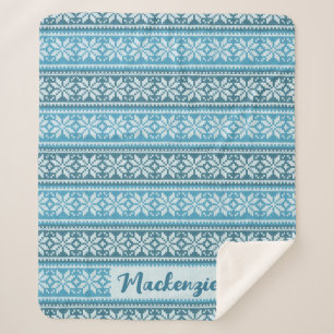 Nordic Blue Snowflake Knit Sweater Personalized Sherpa Blanket