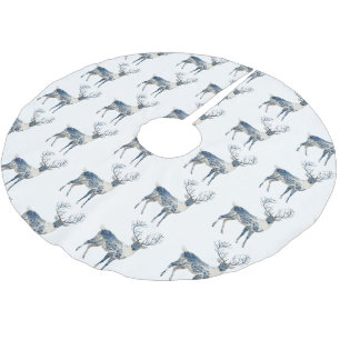 Nordic Blue White Deer Christmas Brushed Polyester Tree Skirt