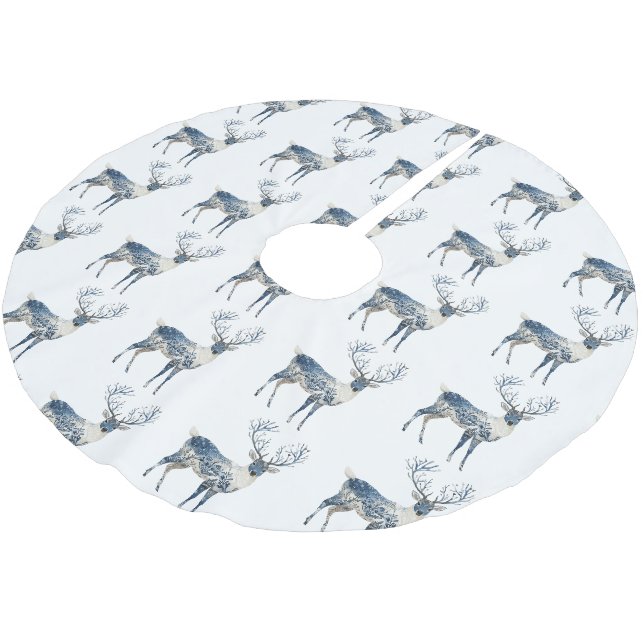 Nordic Blue White Deer Christmas Brushed Polyester Tree Skirt (Angled)