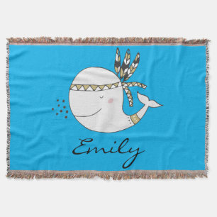 Nordic Boho Whale Personalized Throw Blanket
