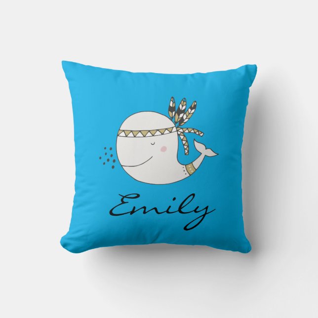 Nordic Boho Whale Personalized Throw Pillow (Front)