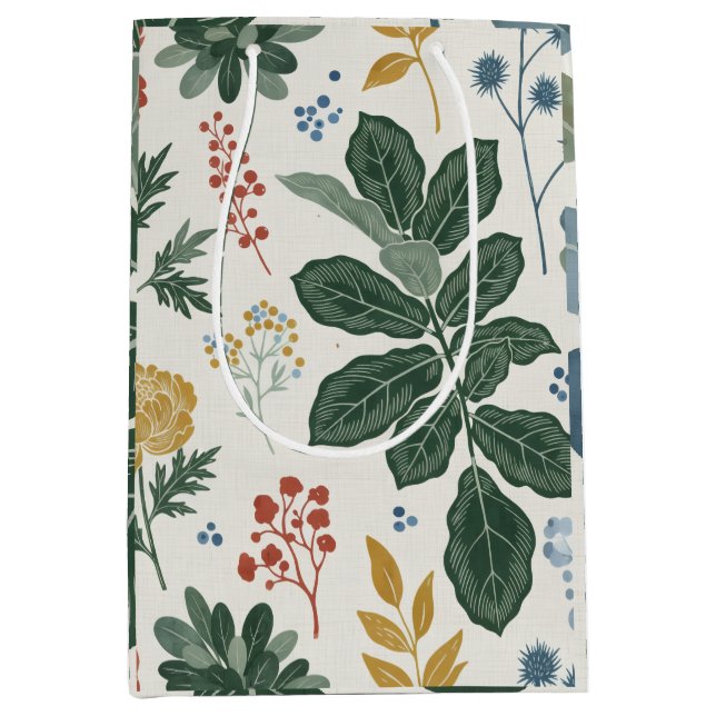Nordic Botanical Floral and Leaf Pattern Medium Gift Bag (Front)