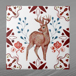 Nordic Brown Deer Watercolor Folk Art Tile<br><div class="desc">Nordic design with a deer.</div>