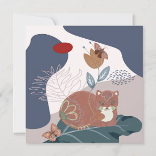 Nordic Cat and Butterflies Card