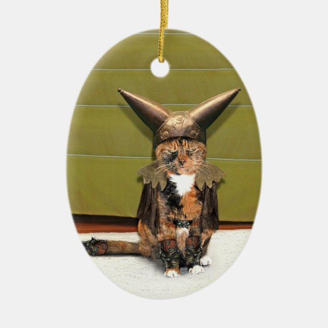 Nordic Cat is Not Amused Ceramic Ornament (Front)