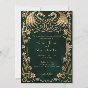 Nordic Celtic Dragon Themed Wedding Invitation