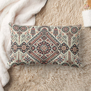 Nordic Charm: Super Detailed Embroidered Lumbar Pillow