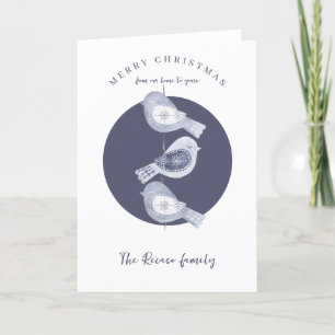 Nordic Christmas Blue Birds Photo Holiday Card