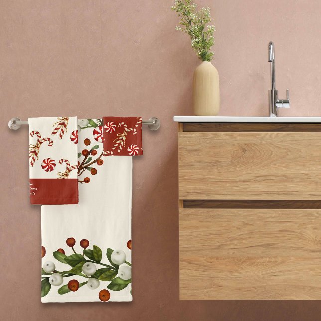 Nordic Christmas Candy Cane Wreath Custom Name Bath Towel Set (Creator Uploaded)