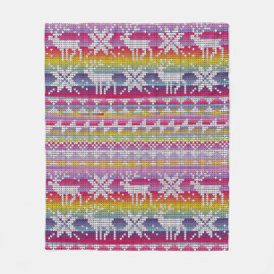 Nordic Christmas Colourful Winter Knitted Pattern Fleece Blanket