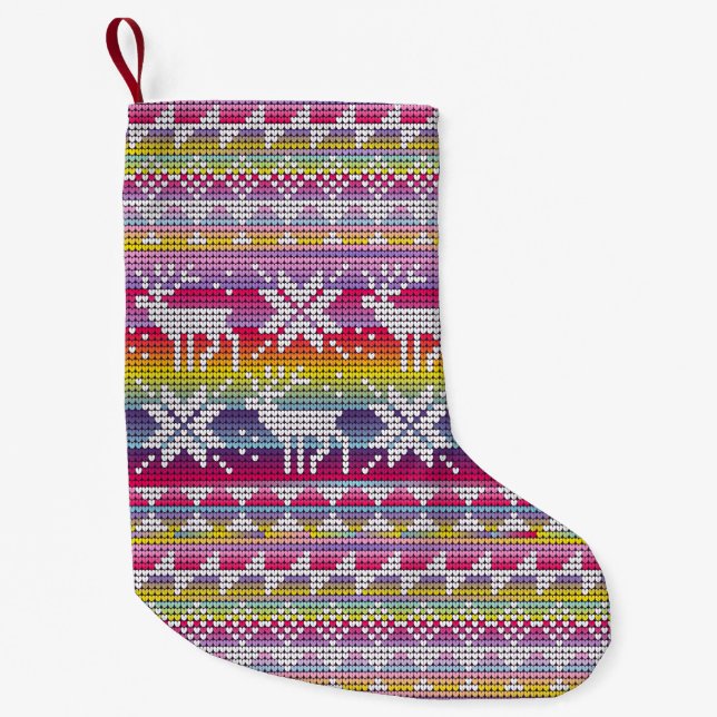 Nordic Christmas Colourful Winter Knitted Pattern Small Christmas Stocking (Front)