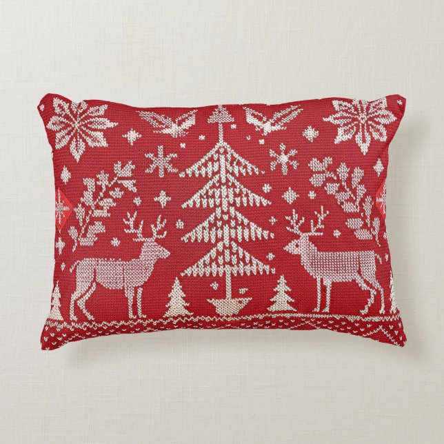 Nordic Christmas Embroidered Throw Pillow Cover (Front)