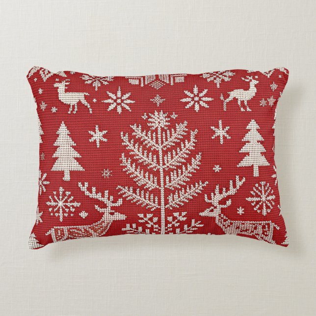 Nordic Christmas Embroidered Throw Pillow Cover (Front)