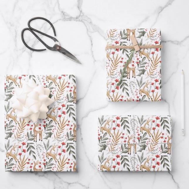 Nordic Christmas Gift Wrap Scandi Holiday Deer (Front)