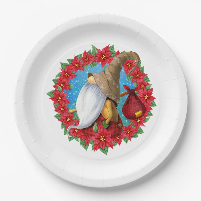 Nordic Christmas Gnome Paper Plate (Front)