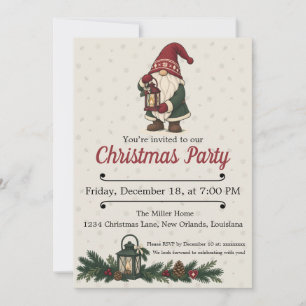 Nordic Christmas Gnome with Lantern Holiday Party Invitation