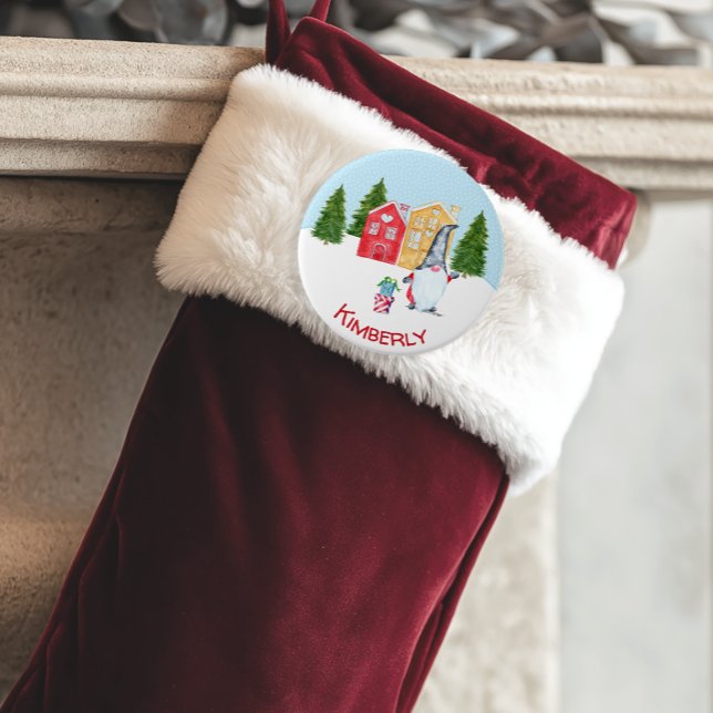 Nordic Christmas Gnome with Name 3 Inch Round Button (Personalized Christmas Gnome Button)