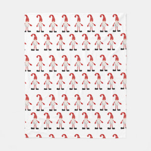Nordic Christmas Gnomes Cartoon Pattern Red Gray Fleece Blanket