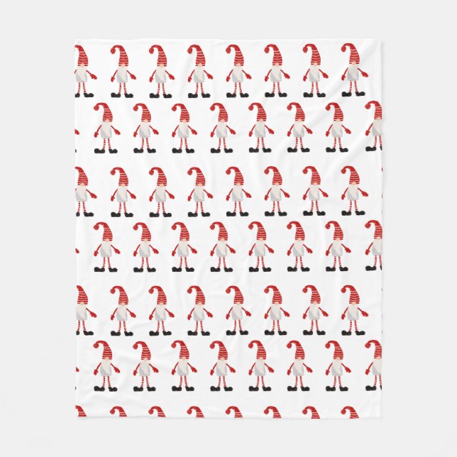 Nordic Christmas Gnomes Cartoon Pattern Red Grey Fleece Blanket (Front)