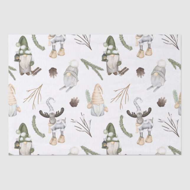 Nordic Christmas Holiday Festive Gnomes and Moose Tissue Paper (Front)