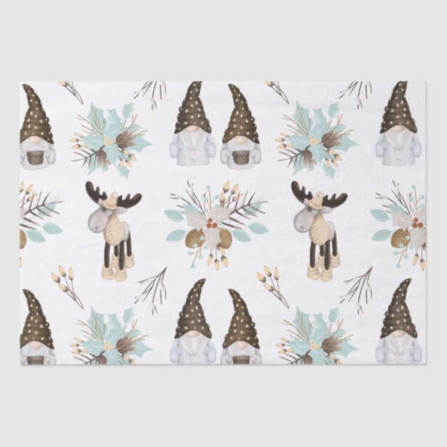 Nordic Christmas Holiday Festive Gnomes and Moose Tissue Paper (Front)