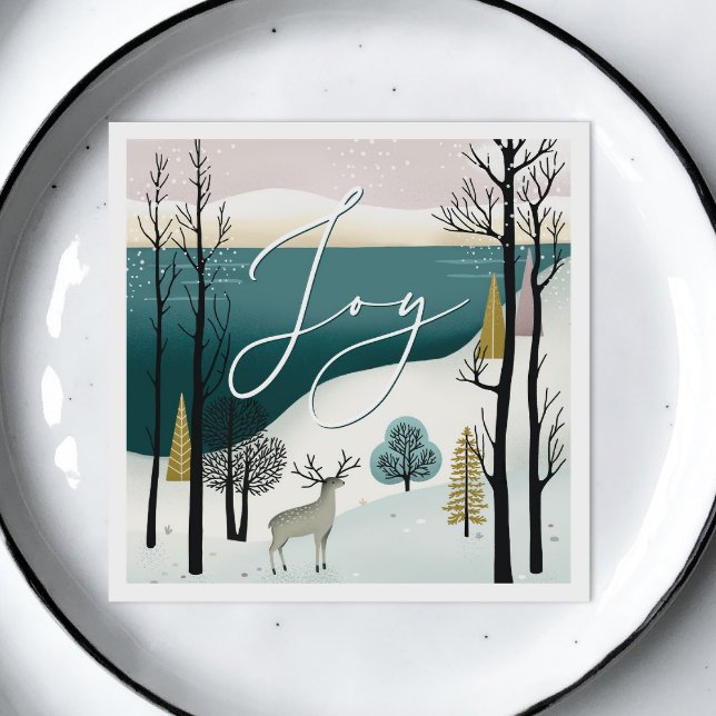 Nordic Christmas | Joy Woodland Winter Holiday Napkin (Creator Uploaded)