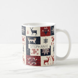 Nordic Christmas Knit Reindeer & Snowflakes Coffee Mug