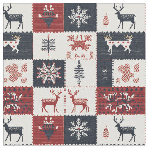 Nordic Christmas Knit Reindeer & Snowflakes Fabric