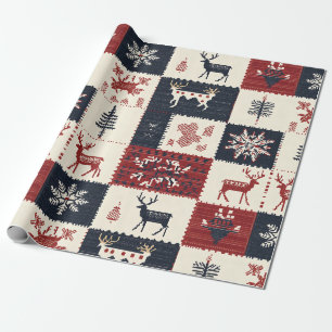 Nordic Christmas Knit   Reindeer & Snowflakes Wrapping Paper