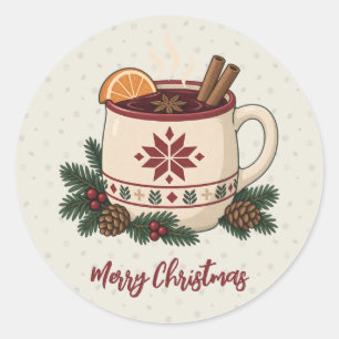Nordic Christmas Mulled Wine Mug with Pine Holiday Classic Round Sticker