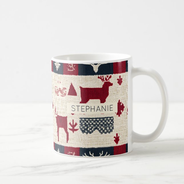 Nordic Christmas Patchwork | Knitted Reindeer (2) Coffee Mug (Right)