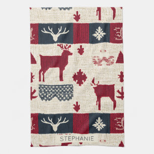 Nordic Christmas Patchwork Knitted Reindeer (2) Kitchen Towel