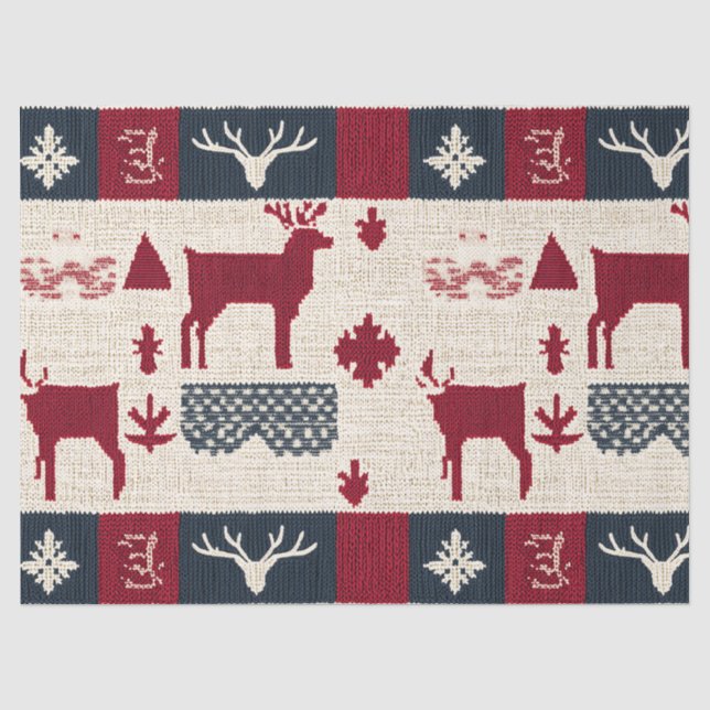 Nordic Christmas Patchwork | Knitted Reindeer (2) Tissue Paper (Front)