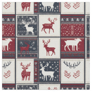 Nordic Christmas Patchwork Knitted Reindeer Fabric