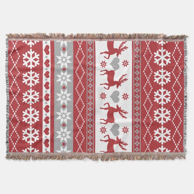 Nordic Christmas Reindeer Love Throw Blanket (Front)