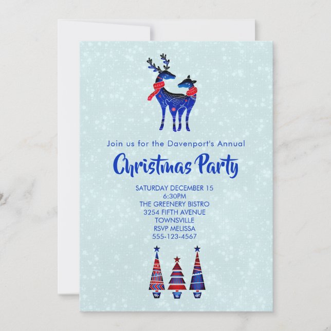 Nordic Christmas Reindeer Pair Party Invitation (Front)