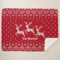 Nordic Christmas Reindeer Red & White Personalized