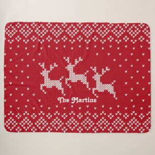 Nordic Christmas Reindeer Red & White Personalized Sherpa Blanket