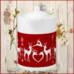 Nordic Christmas Reindeers White Santa Helpers Red<br><div class="desc">Christmas Tea time will never be the same again with this custom tea pot made of bright white porcelain. Artistic & beautiful white reindeers are waiting for Santa's call. Personalized Quote Christmas Message with illustrations of white Christmas Reindeers on a deep red background. This cute teapot deliver's the message and...</div>