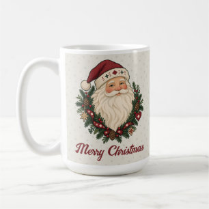 Nordic Christmas Santa Portrait with Fir Holiday Coffee Mug