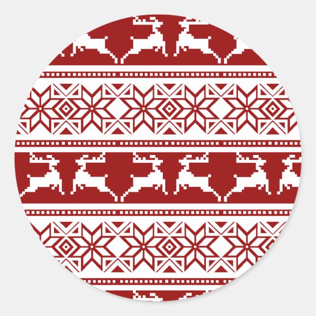 Nordic Christmas Scandinavian Reindeer Classic Round Sticker (Front)