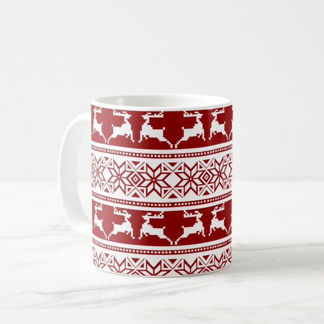 Nordic Christmas Scandinavian Reindeer Coffee Mug (Front Left)