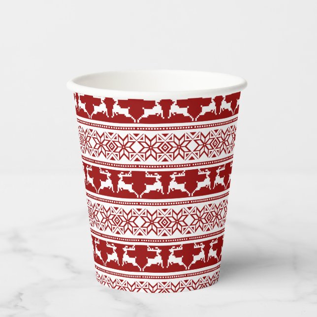 Nordic Christmas Scandinavian Reindeer Paper Cups (Front)