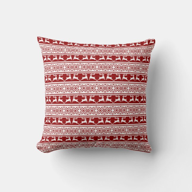 Nordic Christmas Scandinavian Reindeer Throw Pillow (Front)
