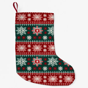 Nordic Christmas Snowflake Faux Knitted Pattern Small Christmas Stocking