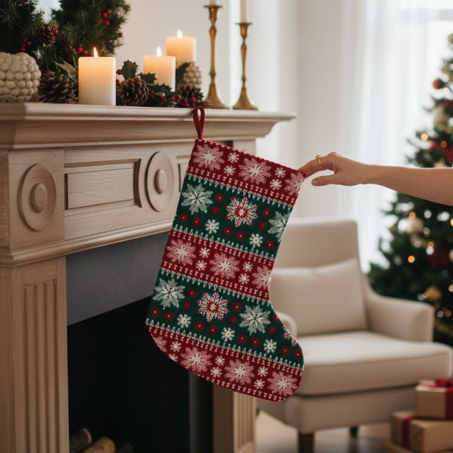 Nordic Christmas Snowflake Faux Knitted Pattern Small Christmas Stocking (Creator Uploaded)